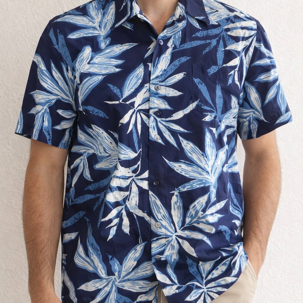 Polo Ralph Lauren Tropical Hawaiian Shirt Blue Cotton Button Down Mens L